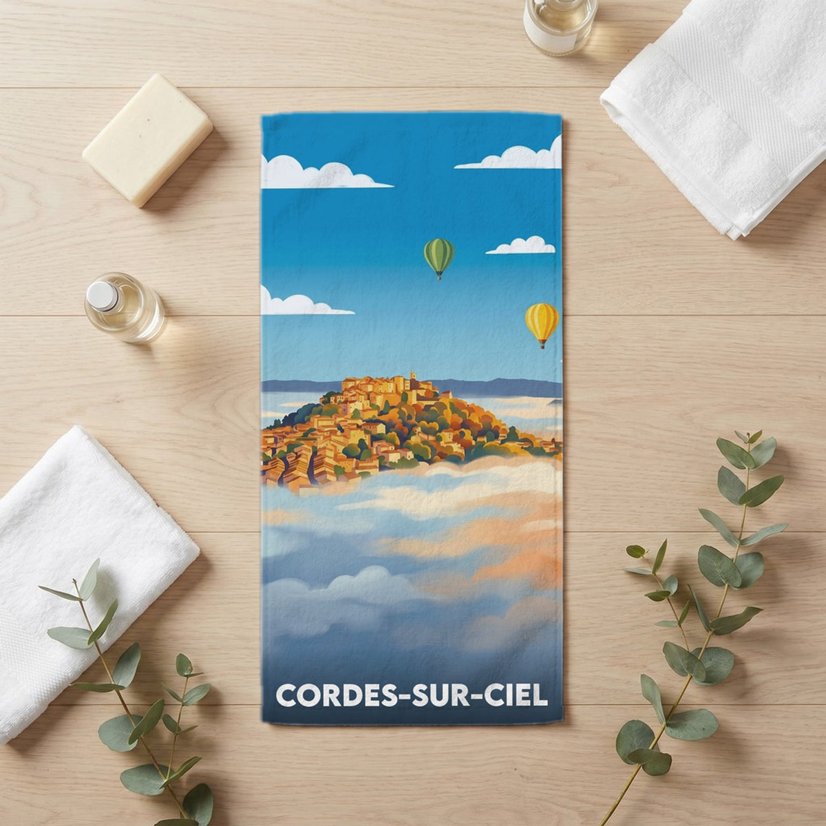 Serviette de bain 30 cm x 60 cm souvenir de Cordes-sur-Ciel