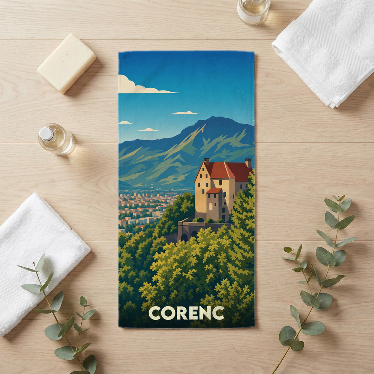 Serviette de bain 30 cm x 60 cm souvenir de Corenc