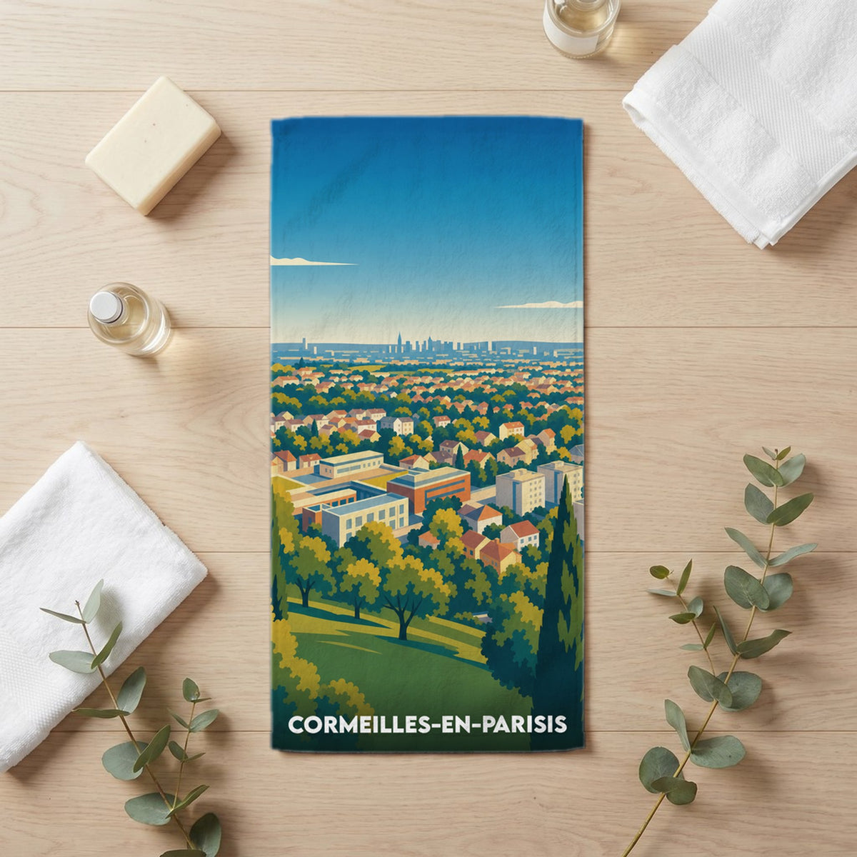 Serviette de bain 30 cm x 60 cm souvenir de Cormeilles-en-Parisis