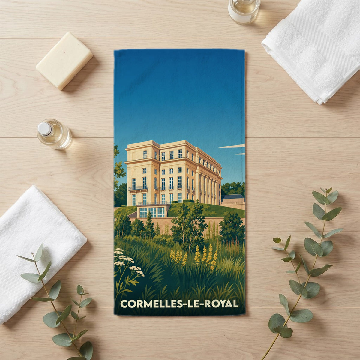 Serviette de bain 30 cm x 60 cm souvenir de Cormelles-le-Royal