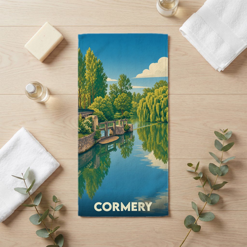 Serviette de bain 30 cm x 60 cm souvenir de Cormery
