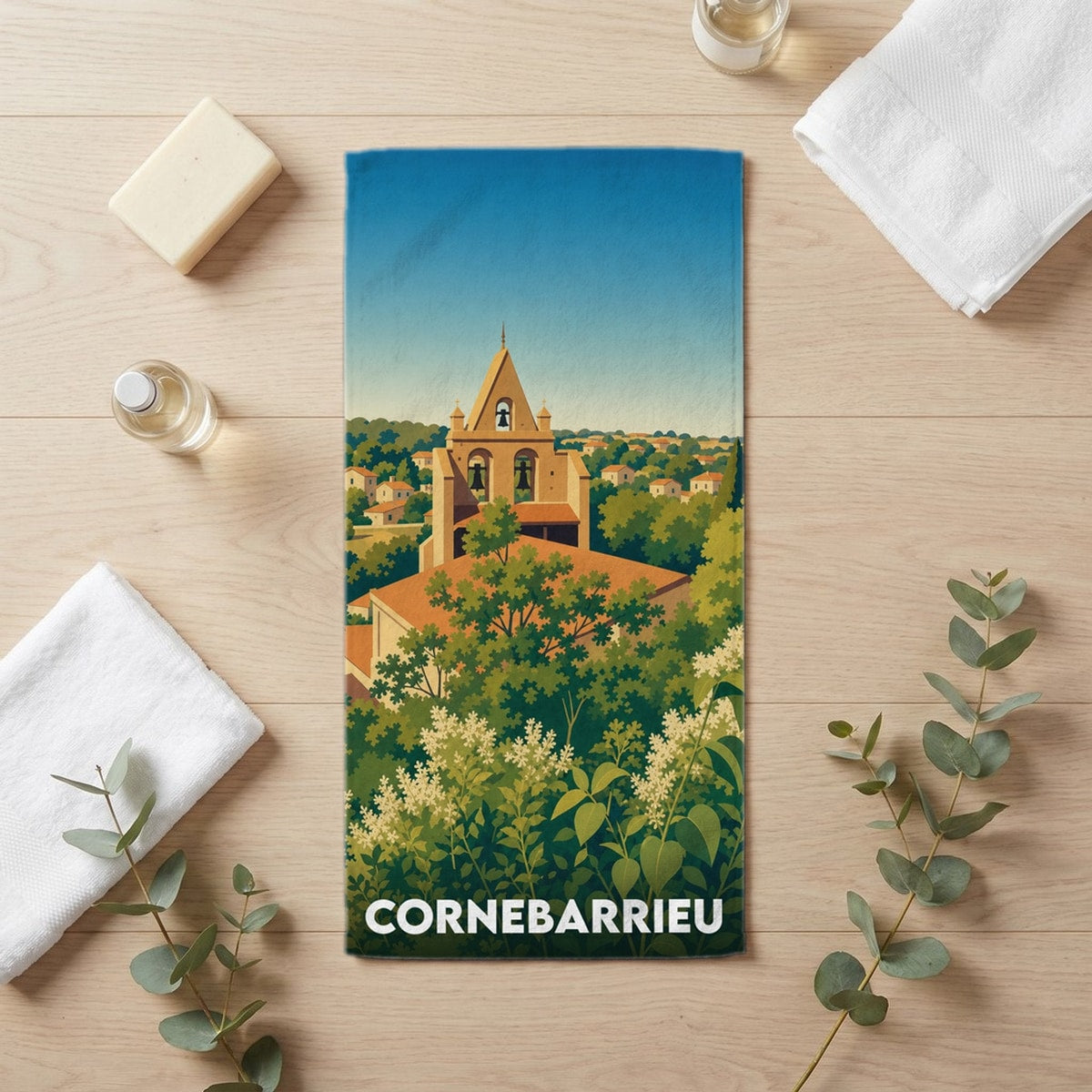 Serviette de bain 30 cm x 60 cm souvenir de Cornebarrieu