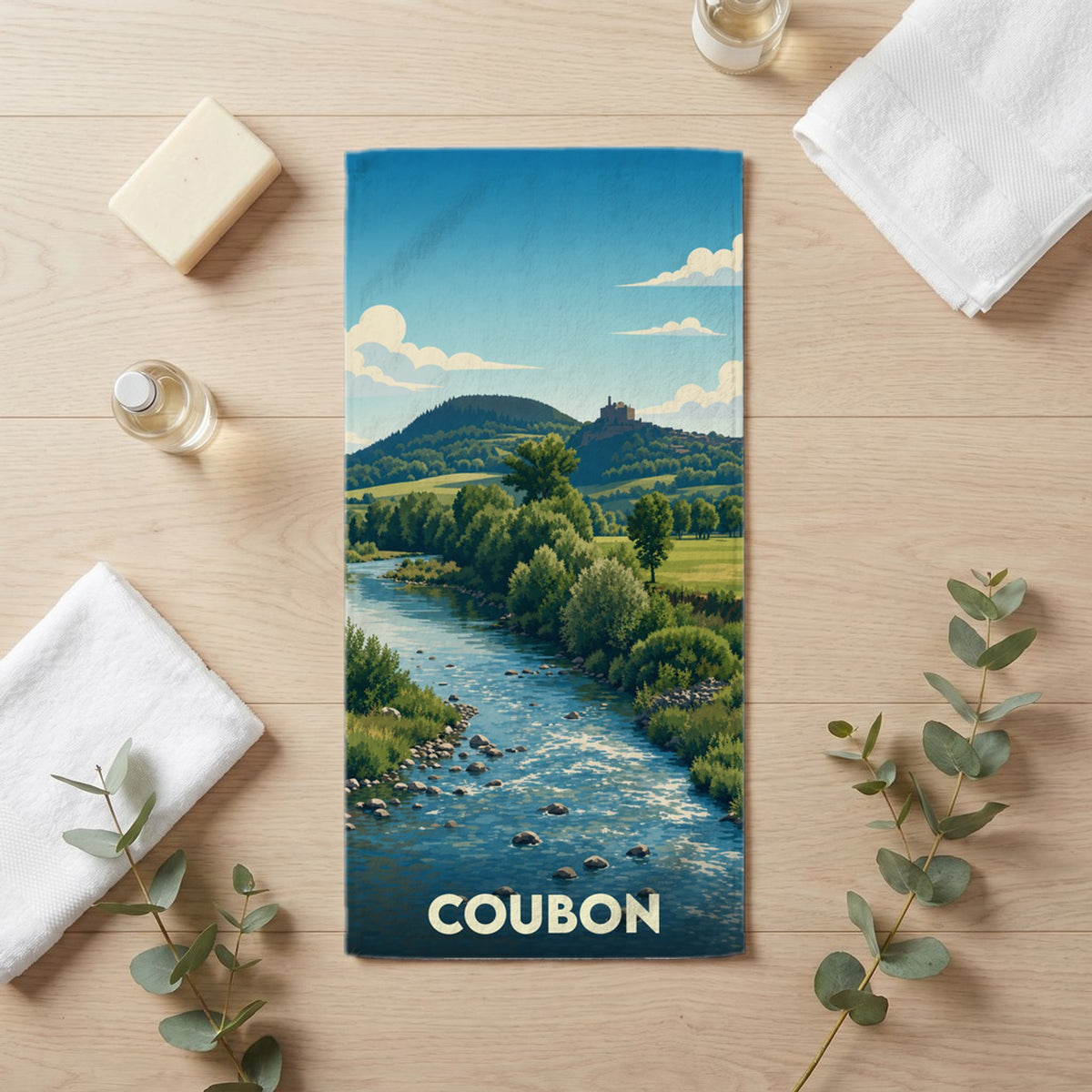 Serviette de bain 30 cm x 60 cm souvenir de Coubon