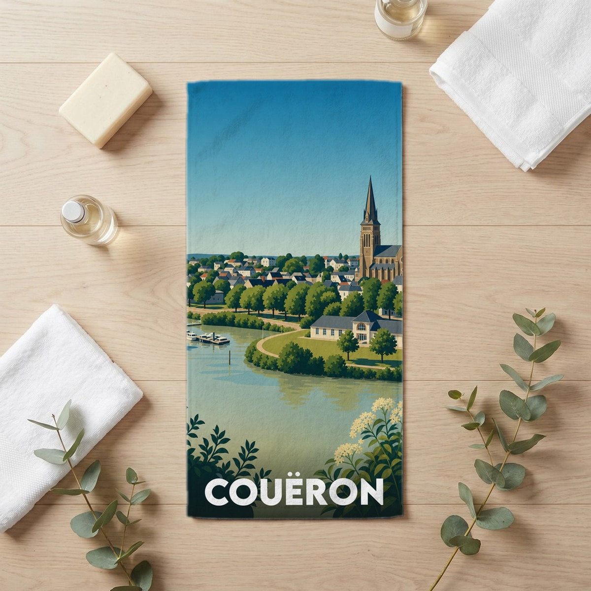 Serviette de bain 30 cm x 60 cm souvenir de Couëron