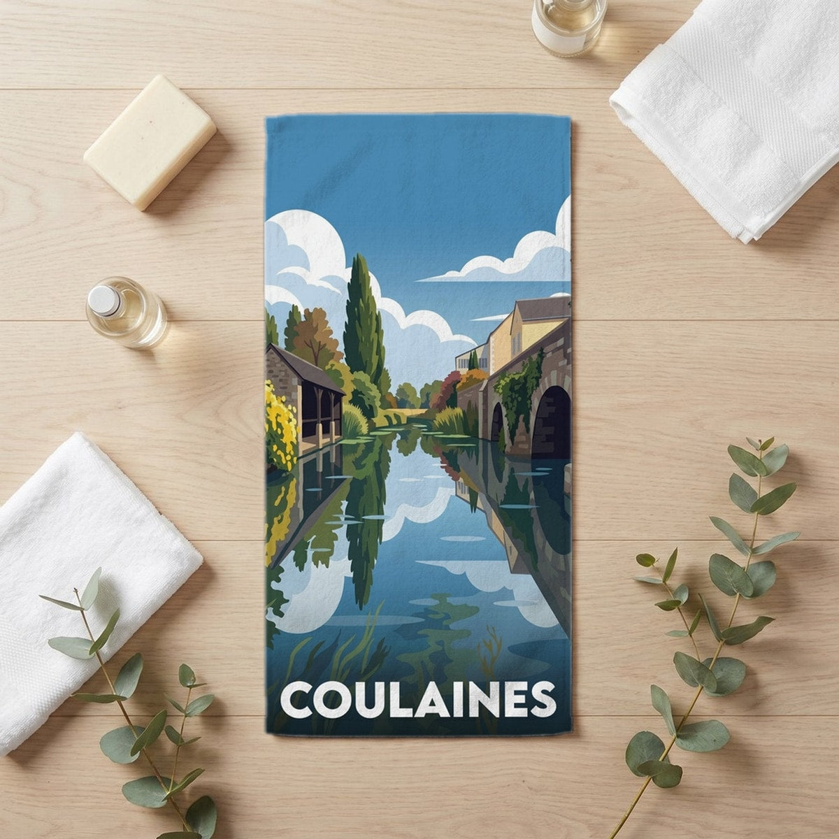 Serviette de bain 30 cm x 60 cm souvenir de Coulaines