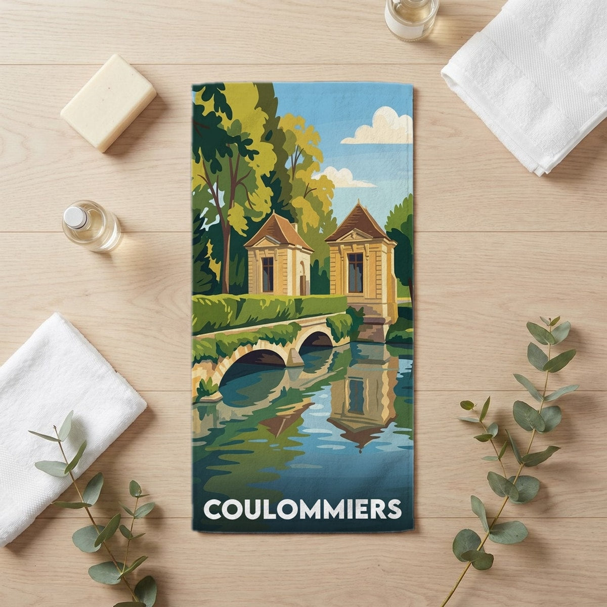 Serviette de bain 30 cm x 60 cm souvenir de Coulommiers