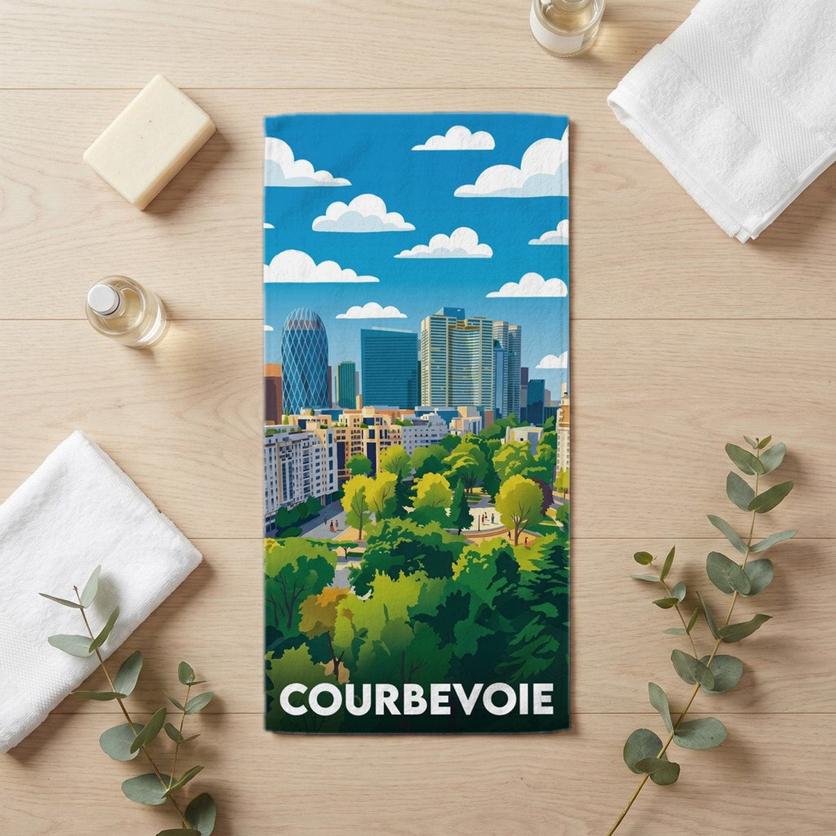 Serviette de bain 30 cm x 60 cm souvenir de Courbevoie