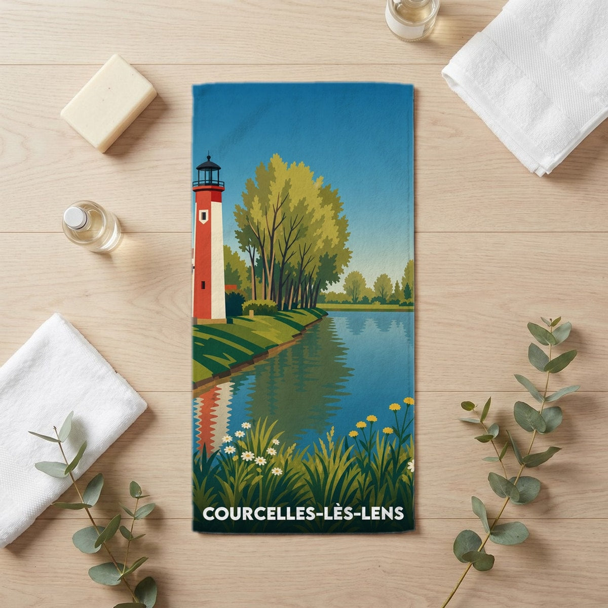 Serviette de bain 30 cm x 60 cm souvenir de Courcelles-lès-Lens