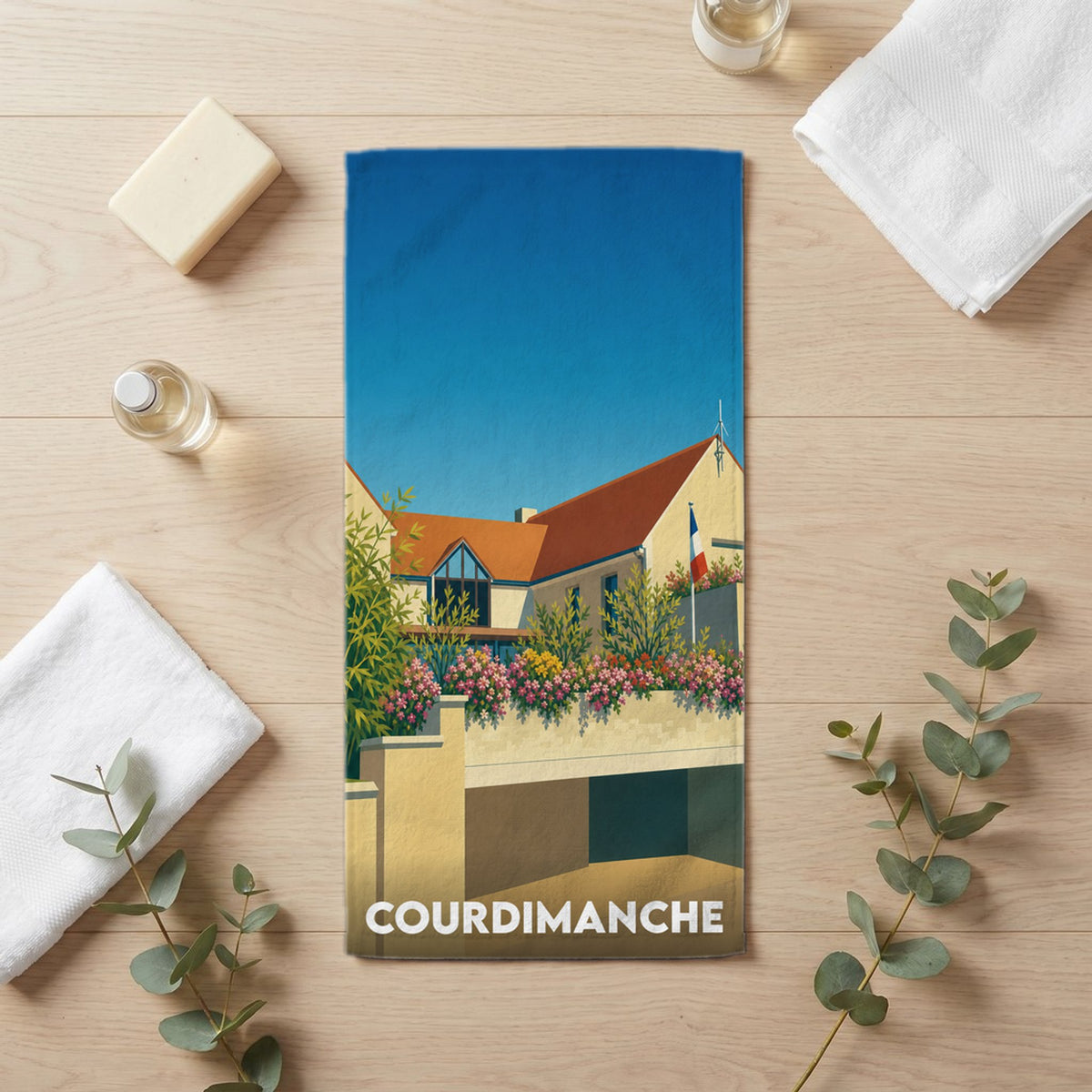 Serviette de bain 30 cm x 60 cm souvenir de Courdimanche