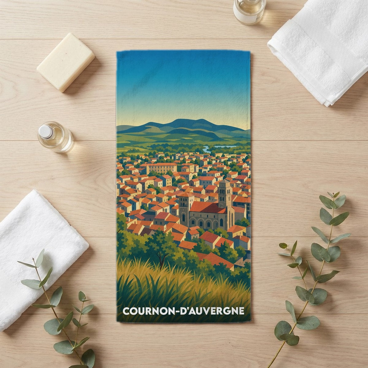 Serviette de bain 30 cm x 60 cm souvenir de Cournon-d'Auvergne