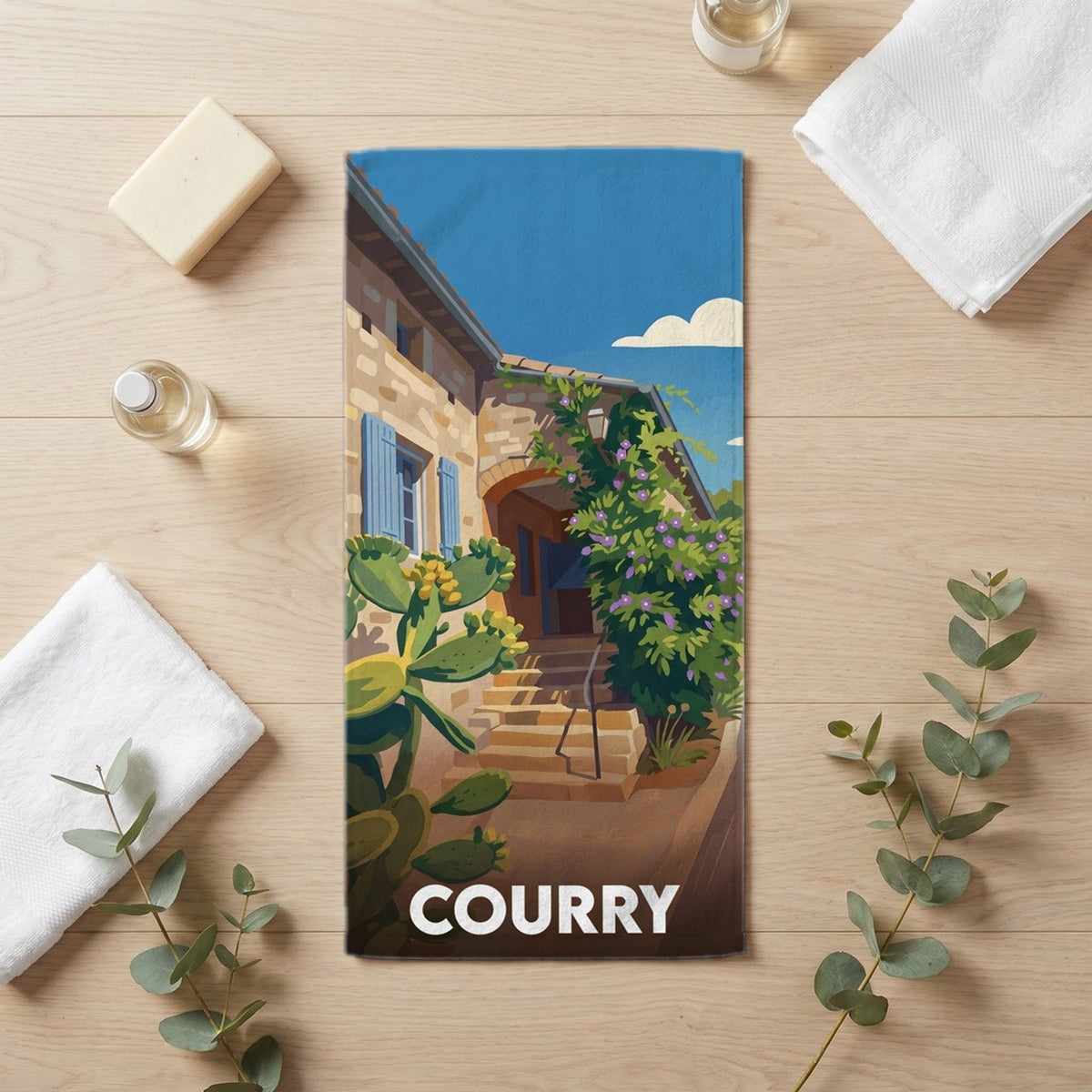 Serviette de bain 30 cm x 60 cm souvenir de Courry