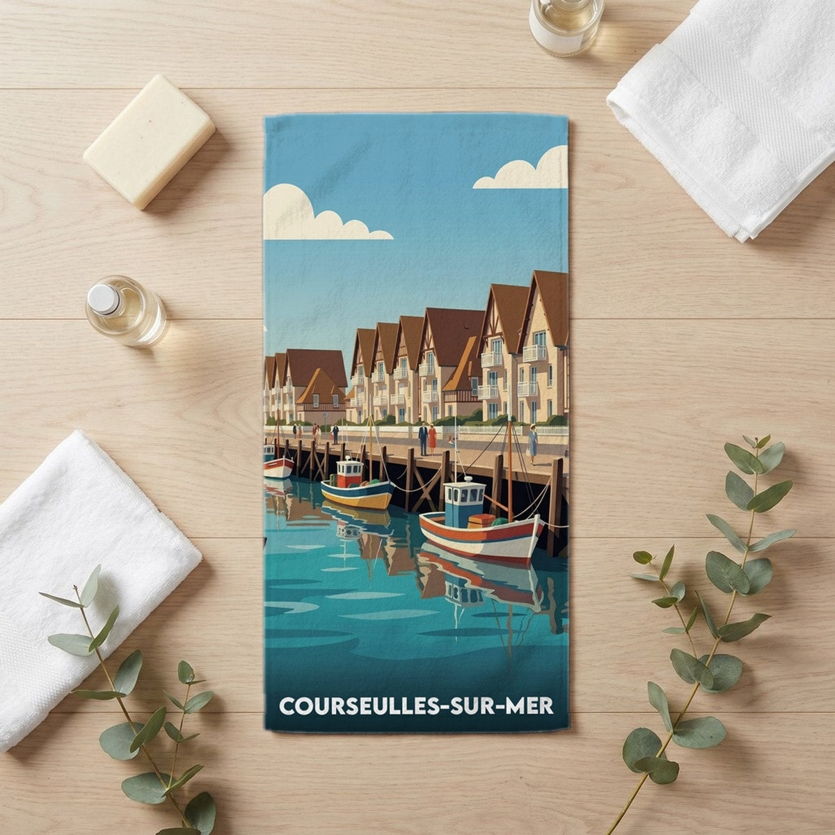 Serviette de bain 30 cm x 60 cm souvenir de Courseulles-sur-Mer