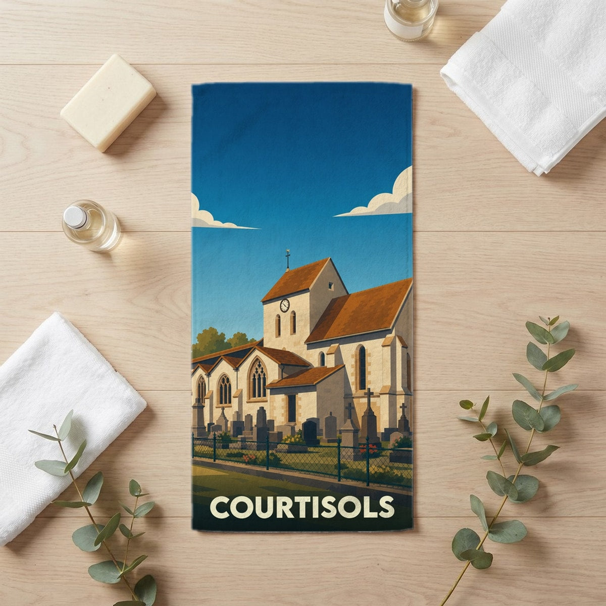 Serviette de bain 30 cm x 60 cm souvenir de Courtisols