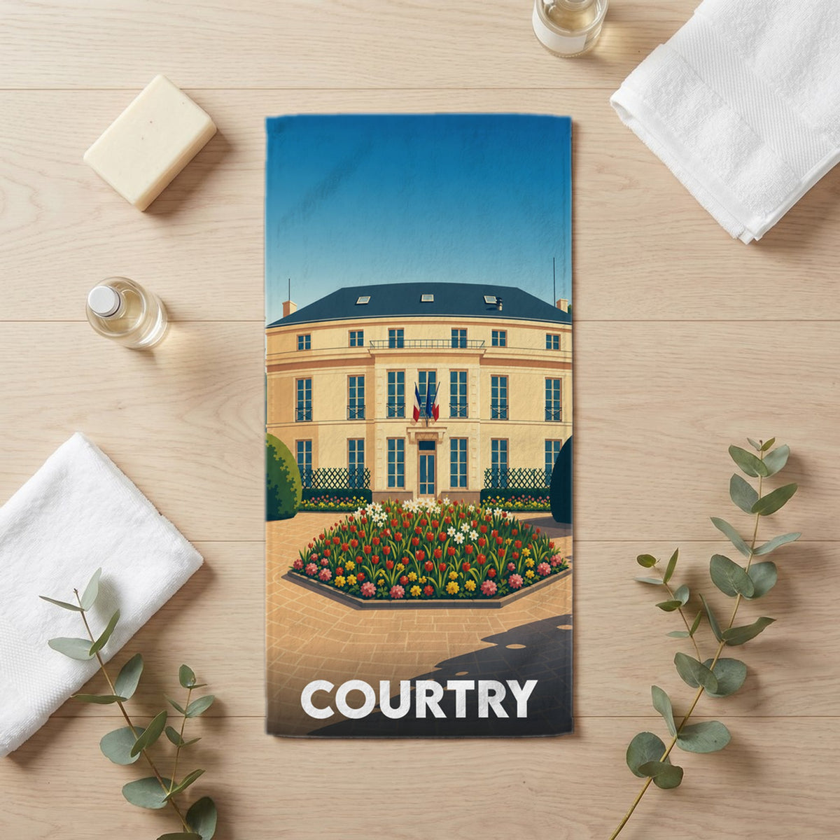 Serviette de bain 30 cm x 60 cm souvenir de Courtry