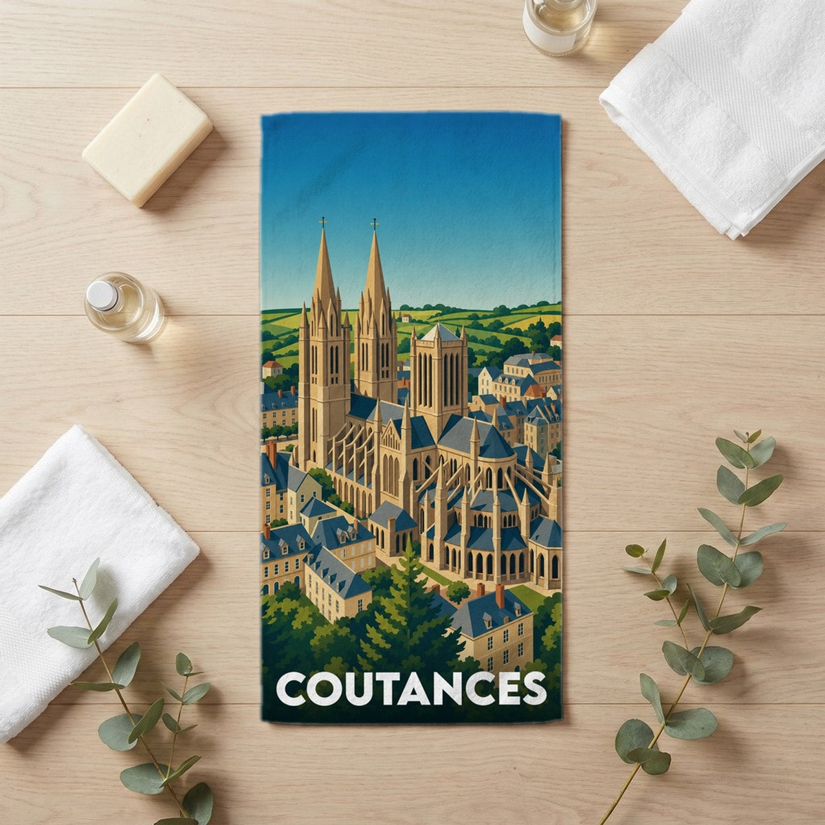 Serviette de bain 30 cm x 60 cm souvenir de Coutances