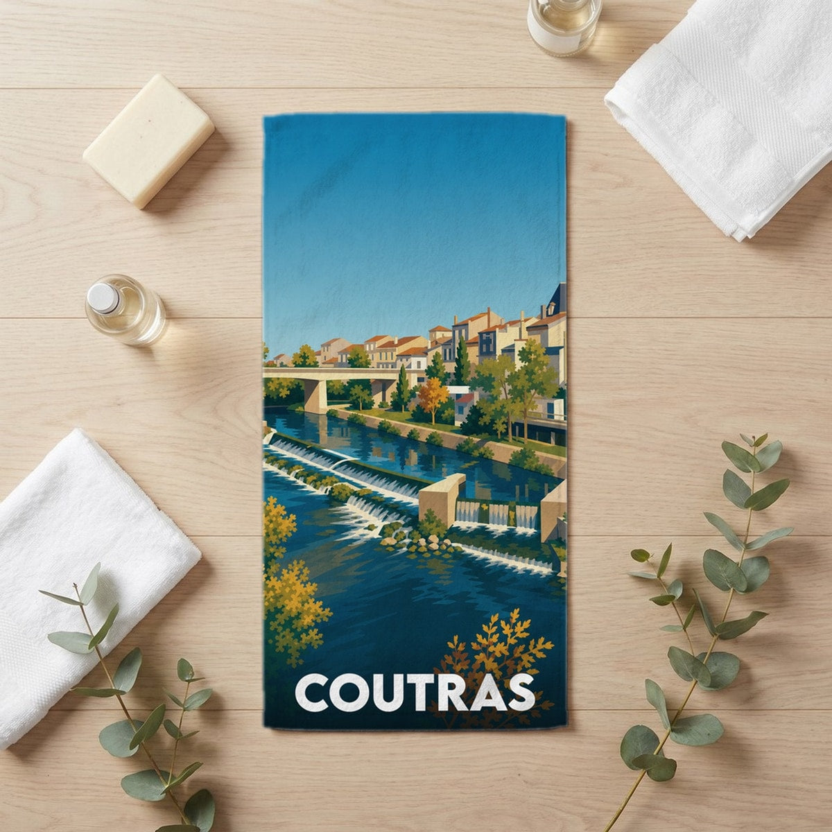 Serviette de bain 30 cm x 60 cm souvenir de Coutras