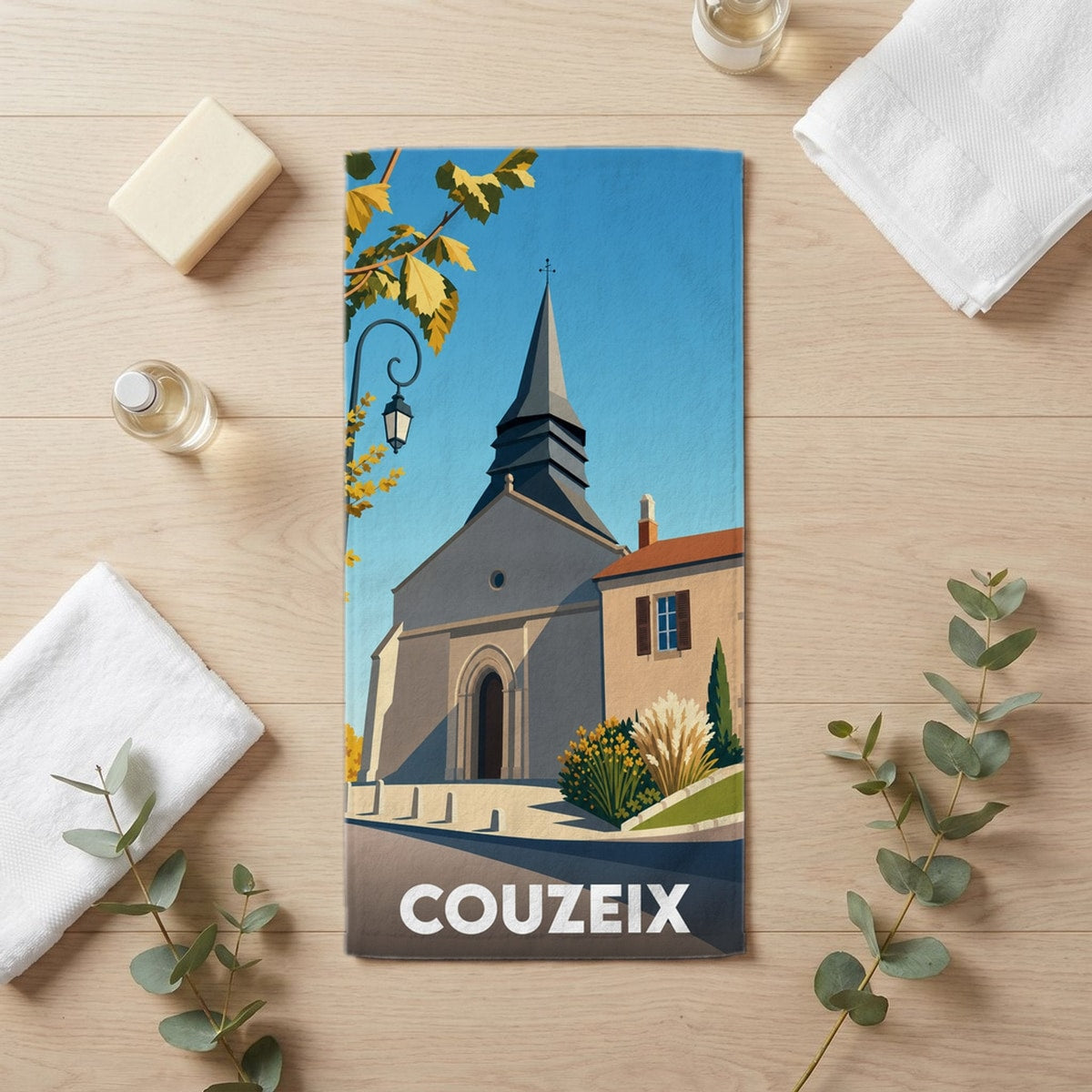 Serviette de bain 30 cm x 60 cm souvenir de Couzeix