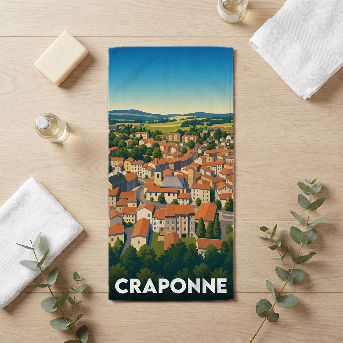 Serviette de bain 30 cm x 60 cm souvenir de Craponne
