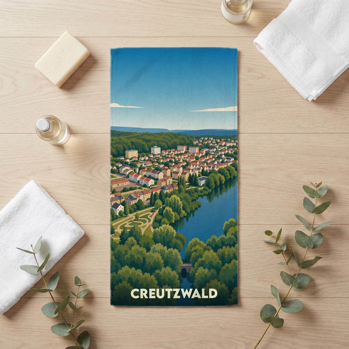 Serviette de bain 30 cm x 60 cm souvenir de Creutzwald