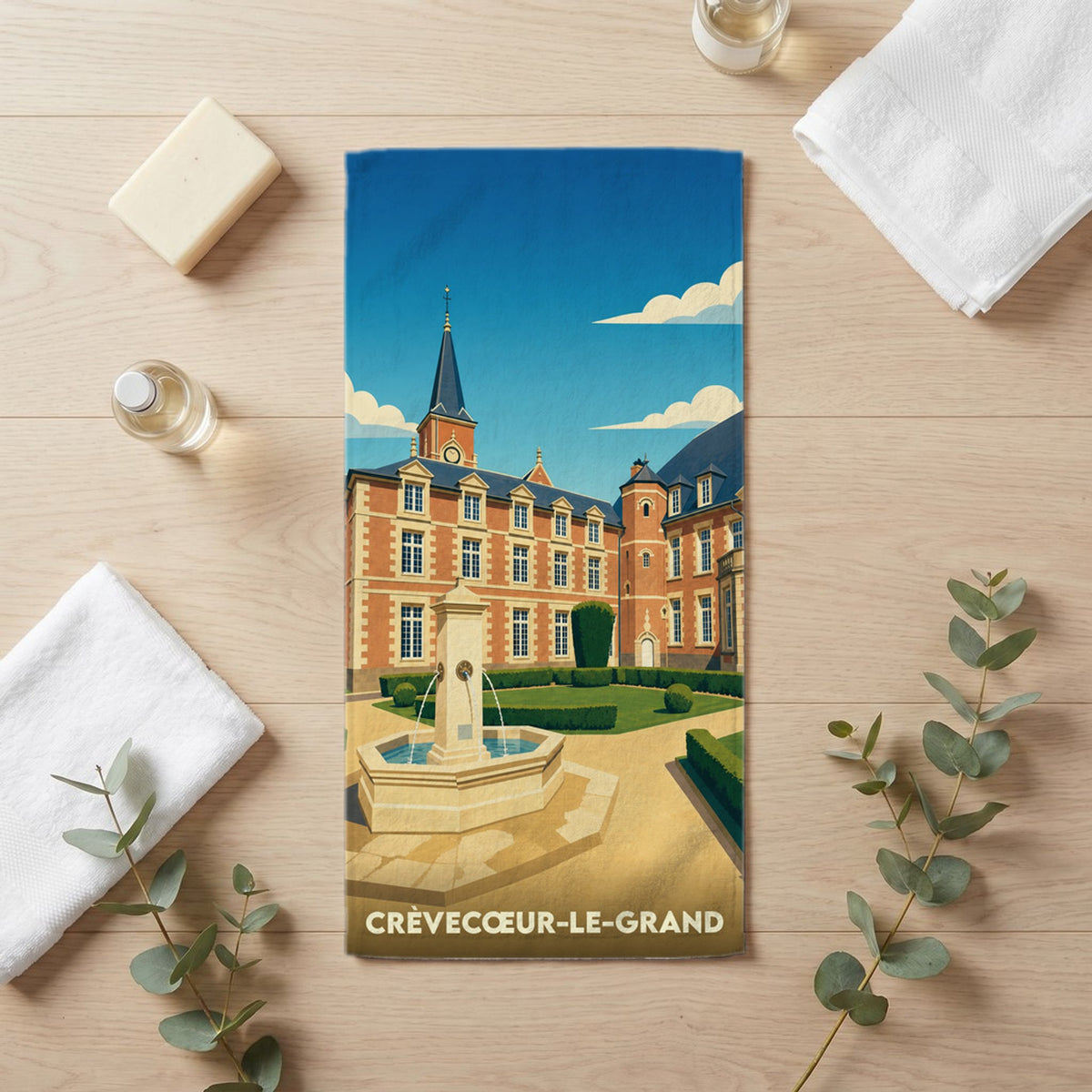 Serviette de bain 30 cm x 60 cm souvenir de Crèvecœur-le-Grand