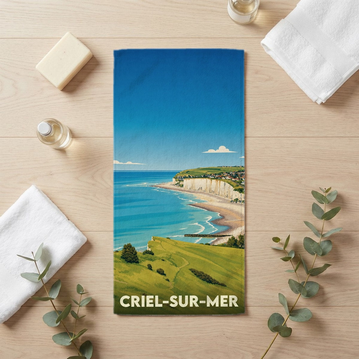 Serviette de bain 30 cm x 60 cm souvenir de Criel-sur-Mer