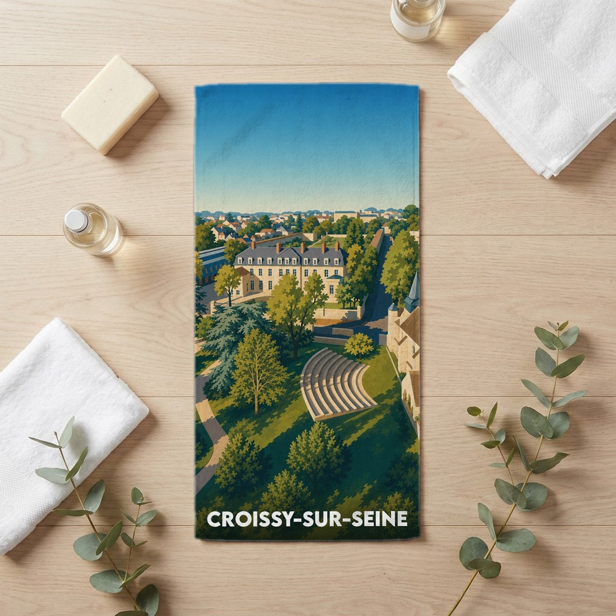 Serviette de bain 30 cm x 60 cm souvenir de Croissy-sur-Seine