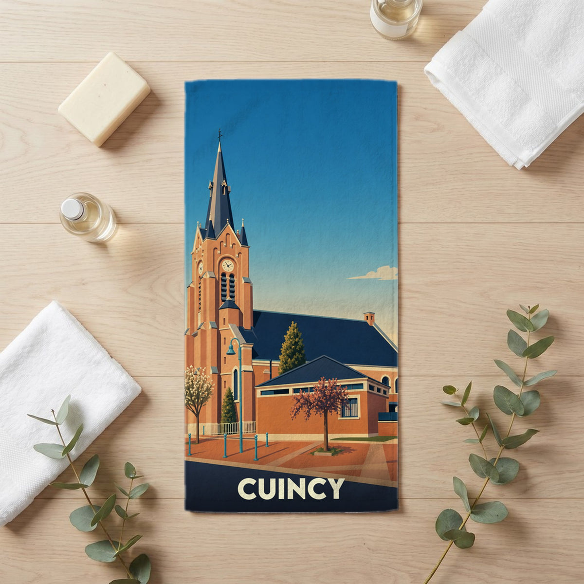 Serviette de bain 30 cm x 60 cm souvenir de Cuincy