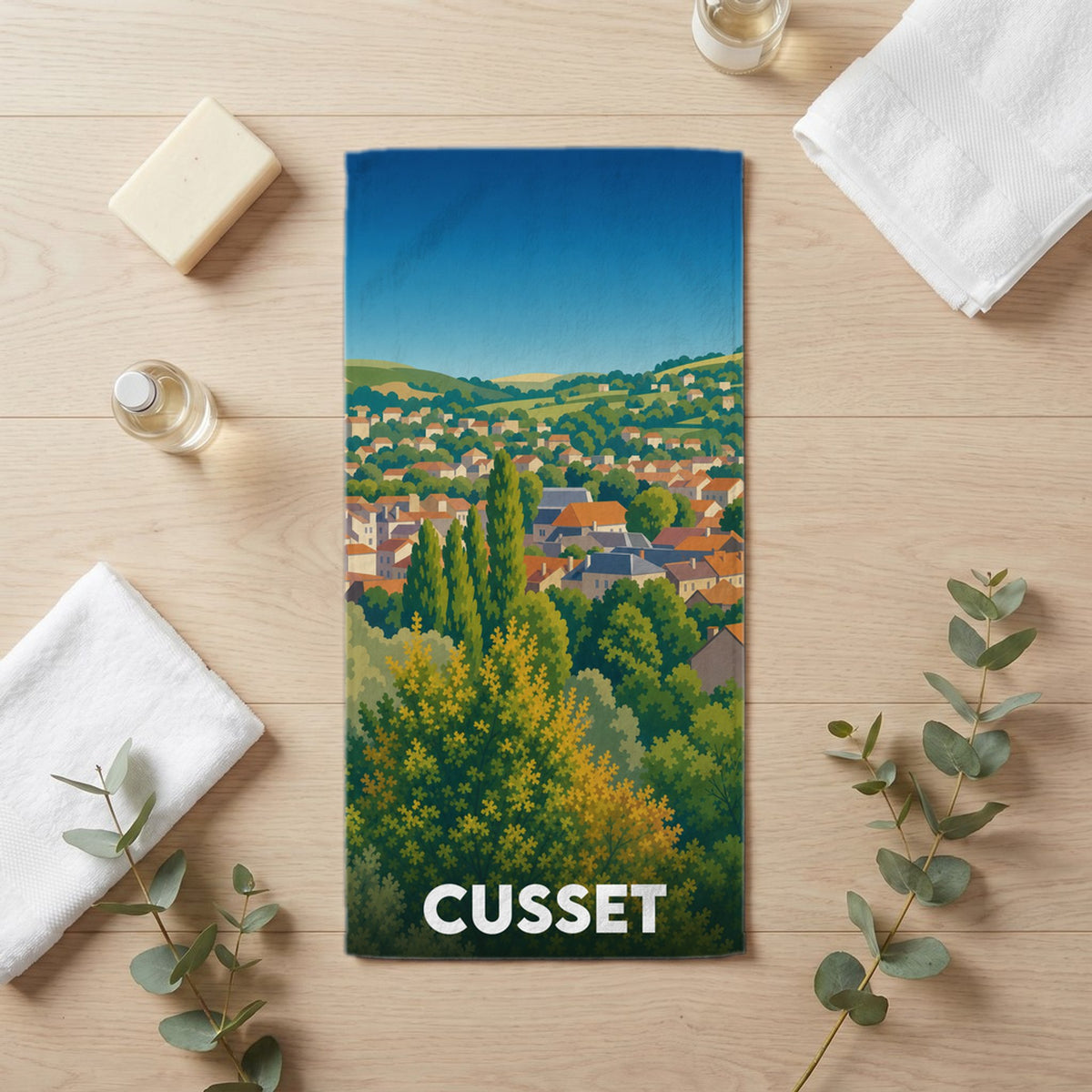 Serviette de bain 30 cm x 60 cm souvenir de Cusset