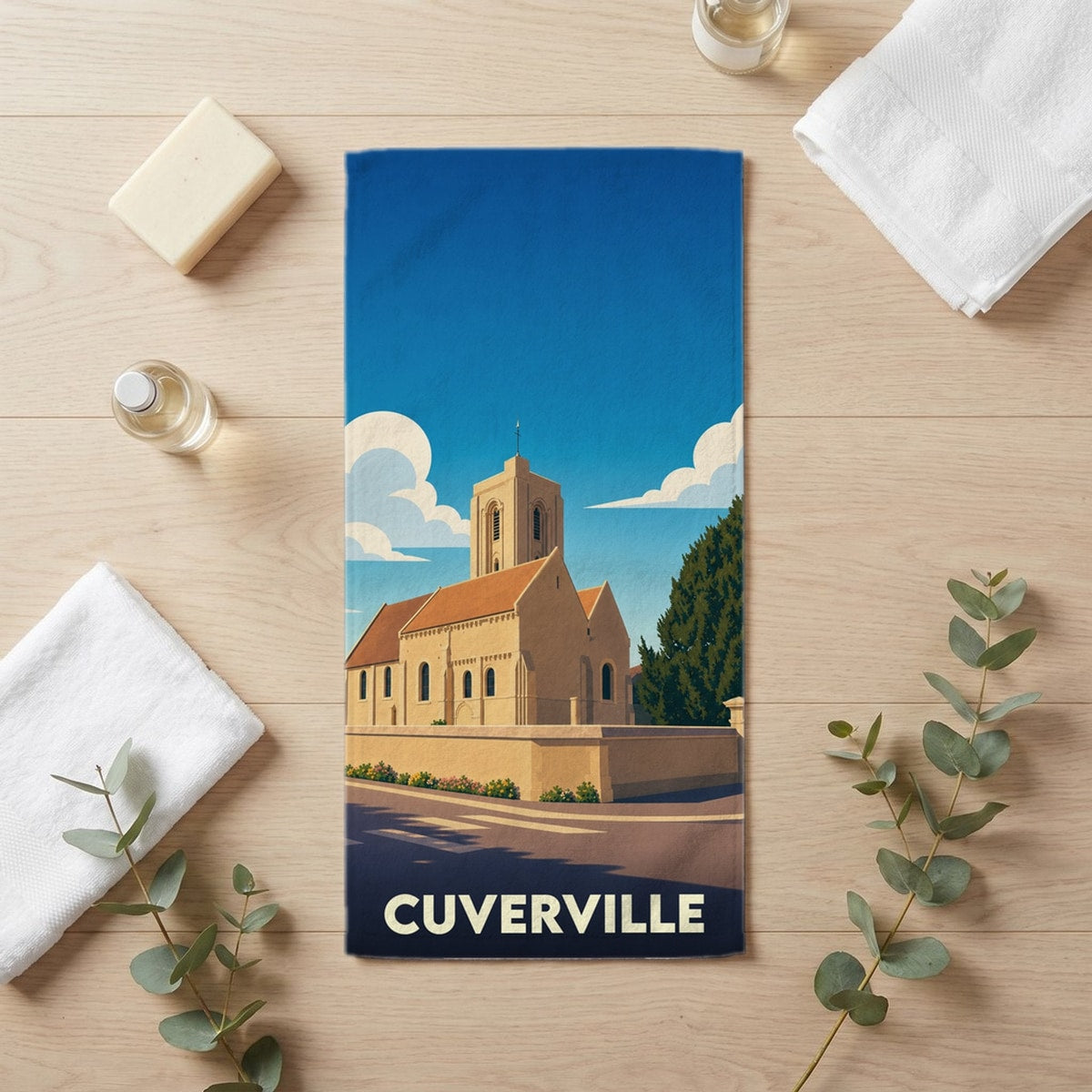 Serviette de bain 30 cm x 60 cm souvenir de Cuverville