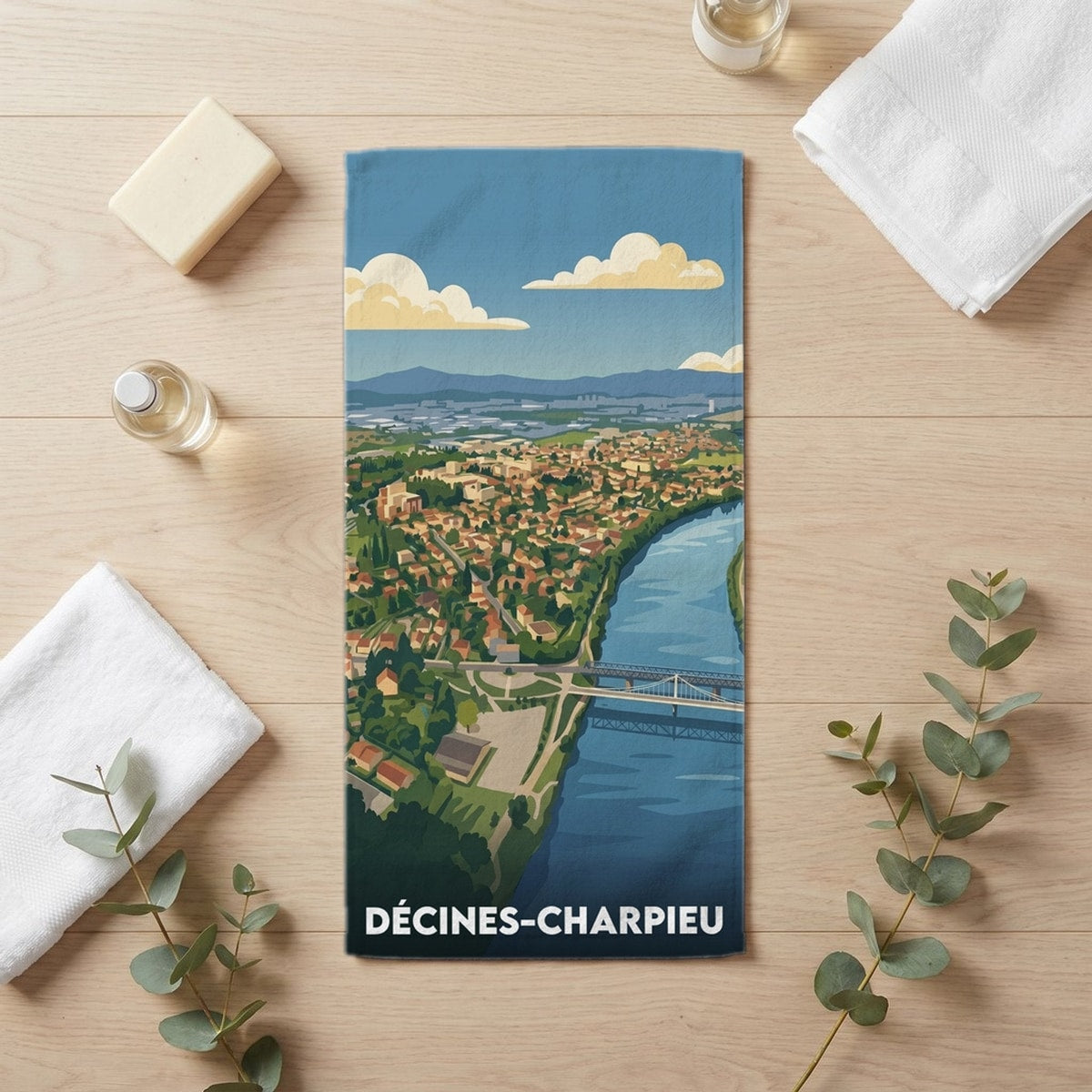 Serviette de bain 30 cm x 60 cm souvenir de Décines-Charpieu