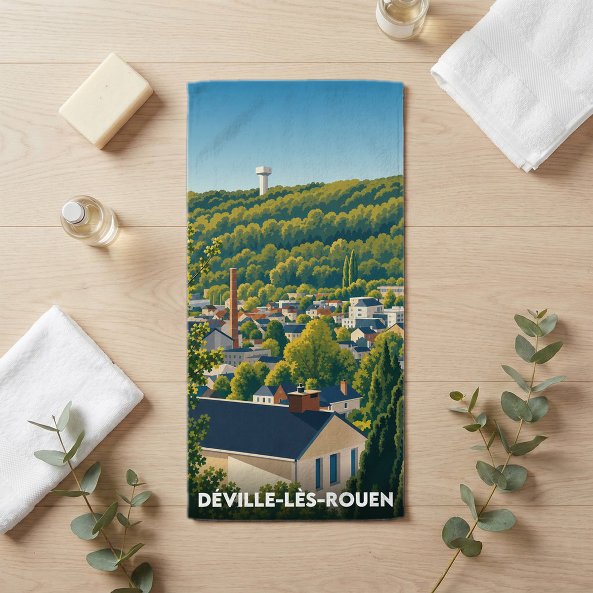 Serviette de bain 30 cm x 60 cm souvenir de Déville-lès-Rouen
