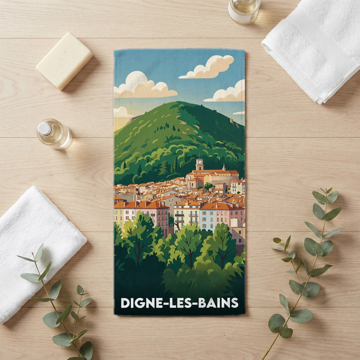Serviette de bain 30 cm x 60 cm souvenir de Digne-les-Bains