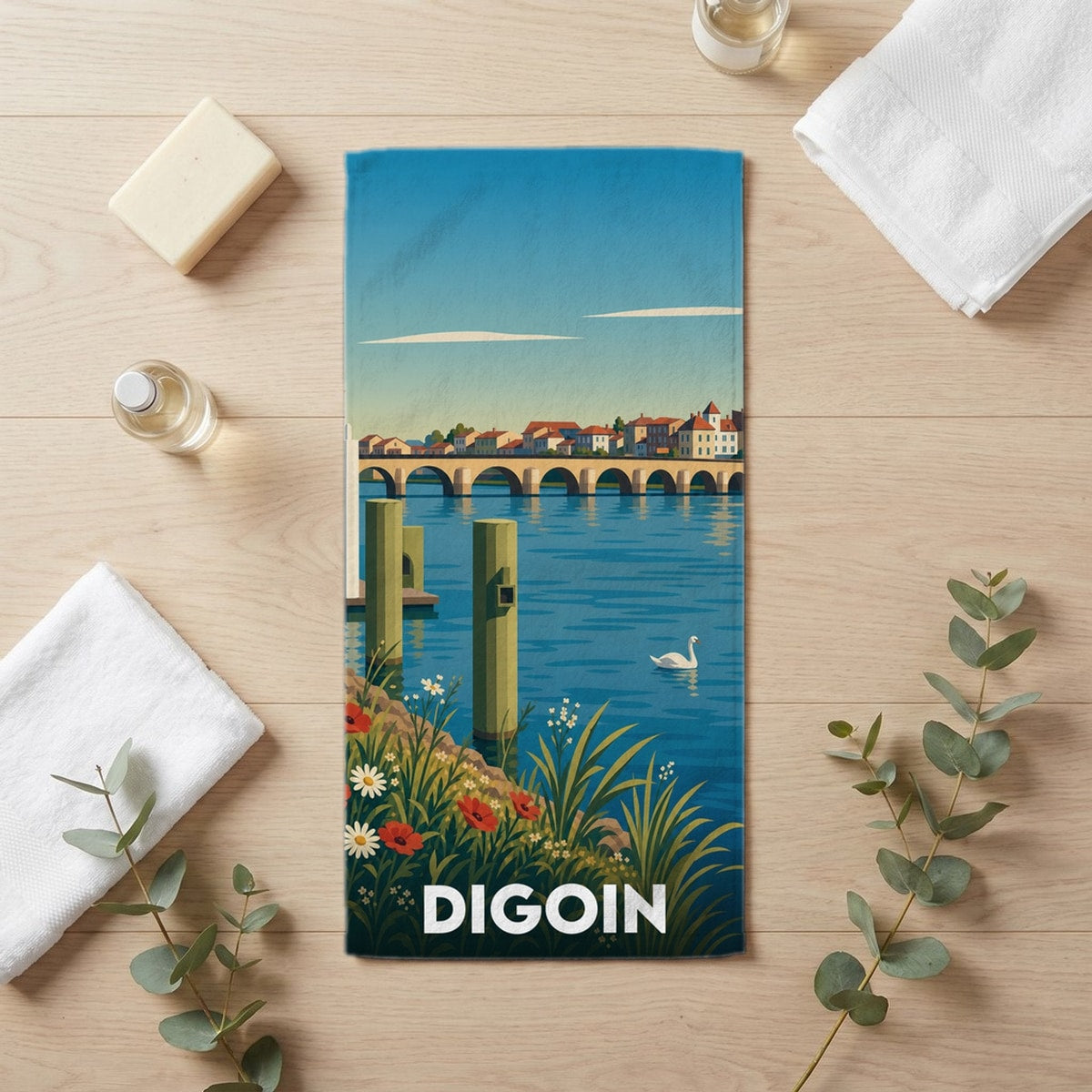 Serviette de bain 30 cm x 60 cm souvenir de Digoin