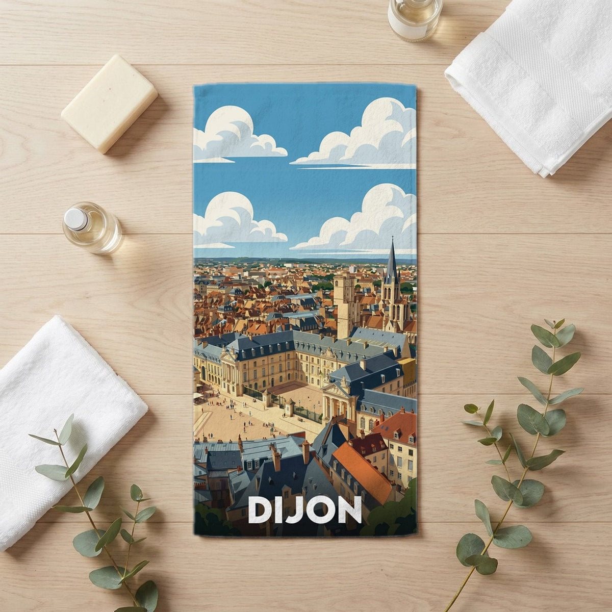 Serviette de bain 30 cm x 60 cm souvenir de Dijon
