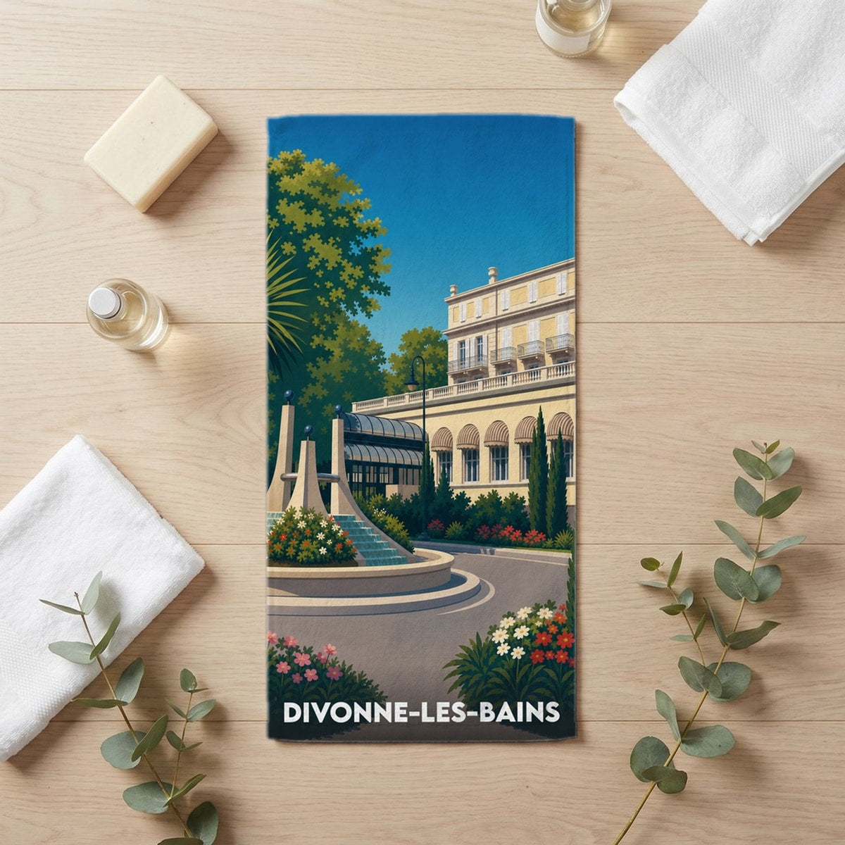 Serviette de bain 30 cm x 60 cm souvenir de Divonne-les-Bains