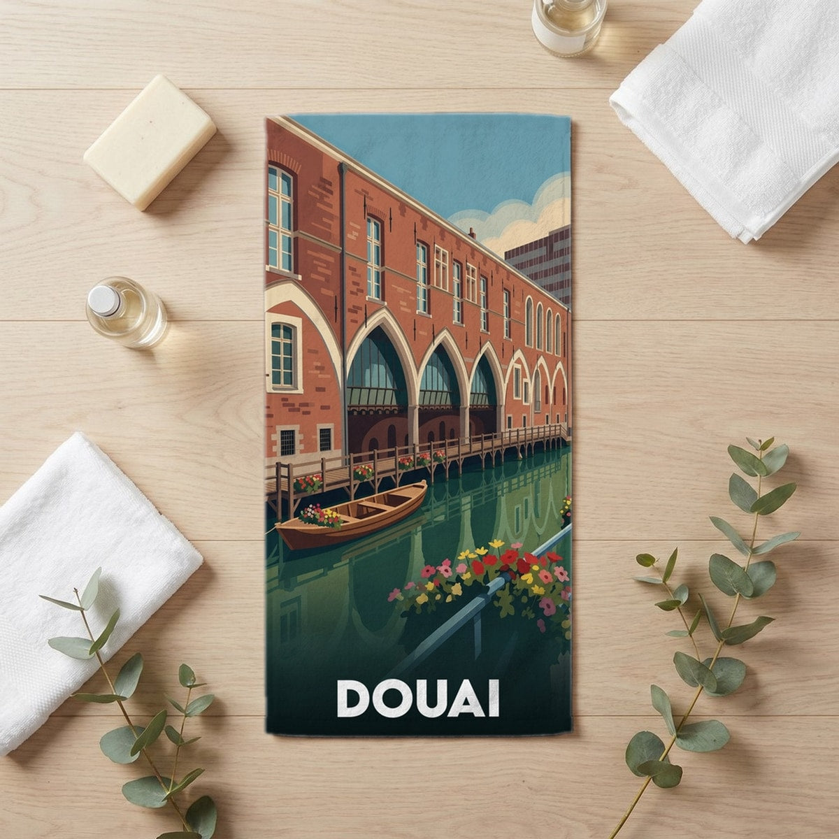 Serviette de bain 30 cm x 60 cm souvenir de Douai