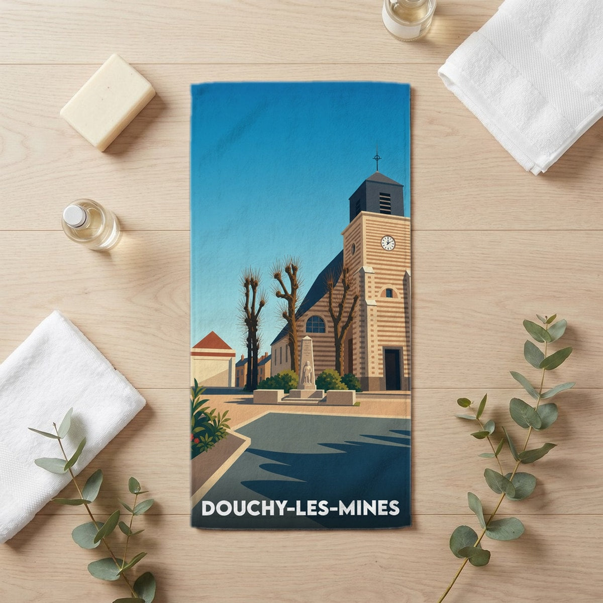 Serviette de bain 30 cm x 60 cm souvenir de Douchy-les-Mines