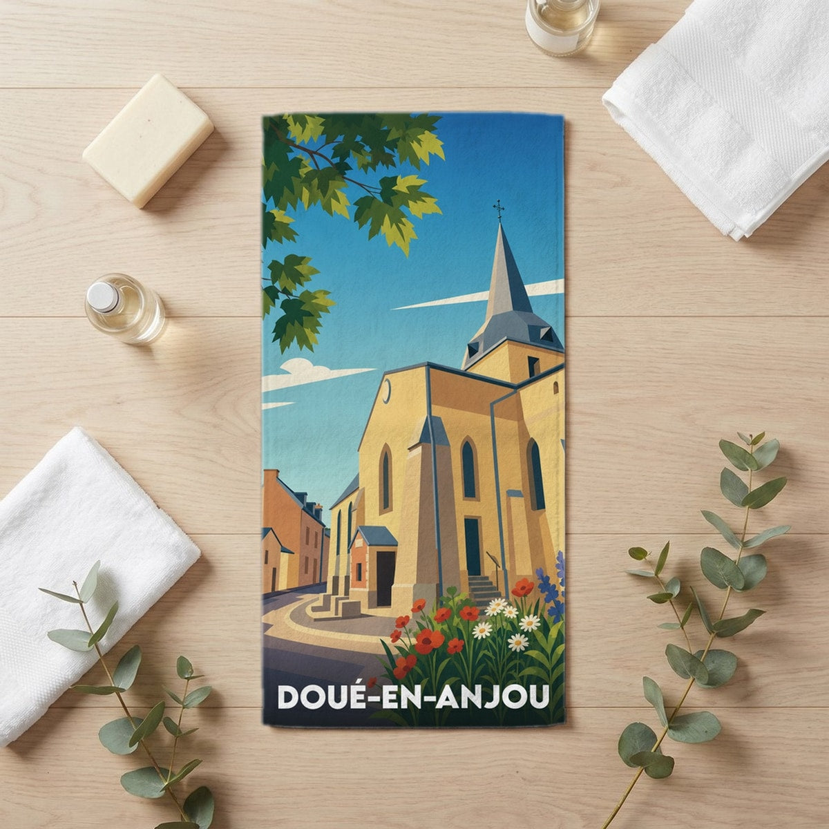 Serviette de bain 30 cm x 60 cm souvenir de Doué-en-Anjou