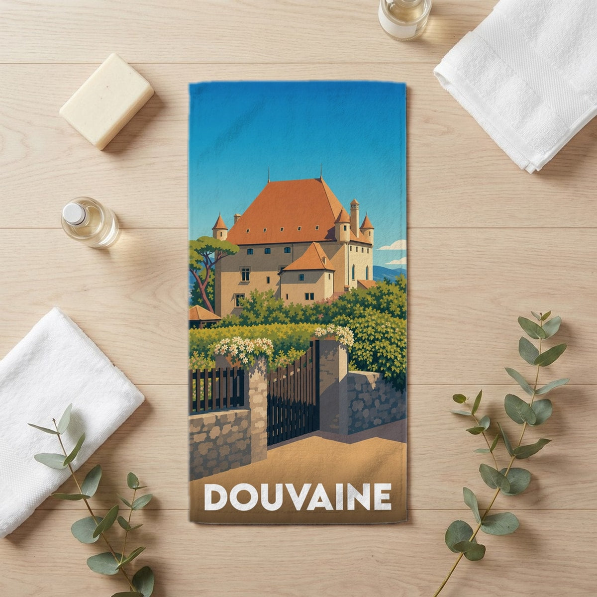 Serviette de bain 30 cm x 60 cm souvenir de Douvaine