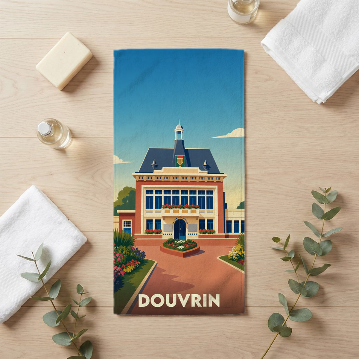 Serviette de bain 30 cm x 60 cm souvenir de Douvrin