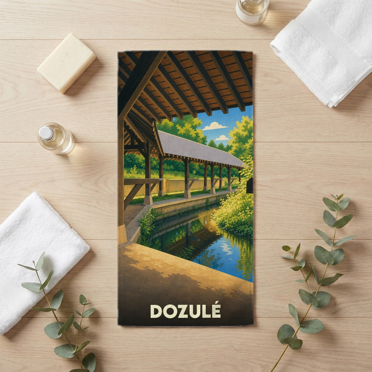 Serviette de bain 30 cm x 60 cm souvenir de Dozulé