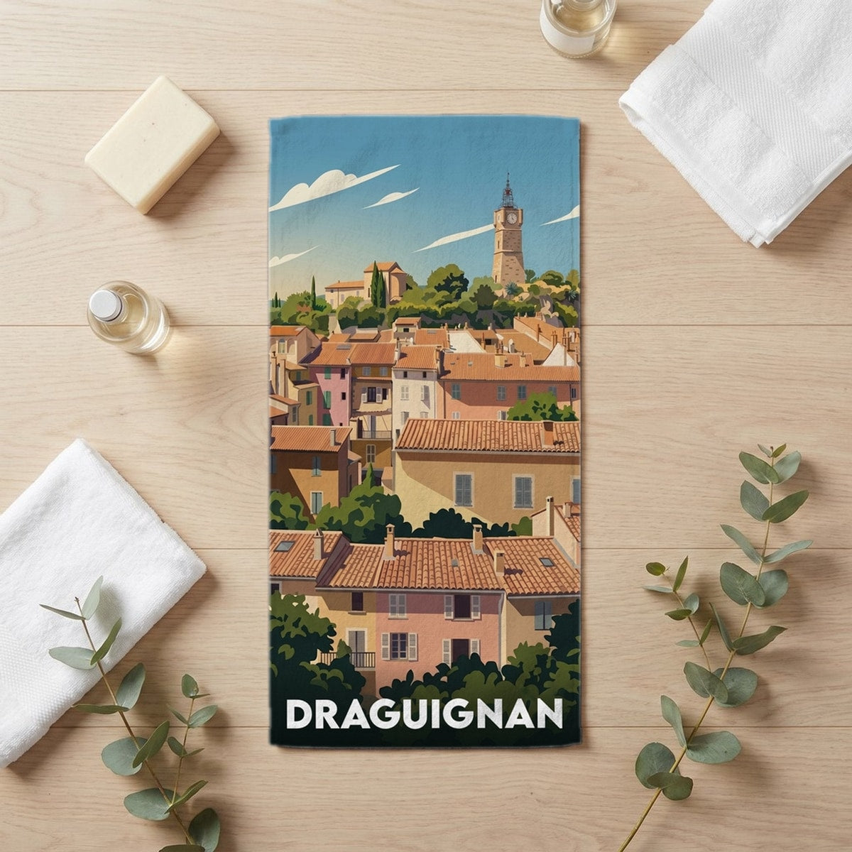 Serviette de bain 30 cm x 60 cm souvenir de Draguignan
