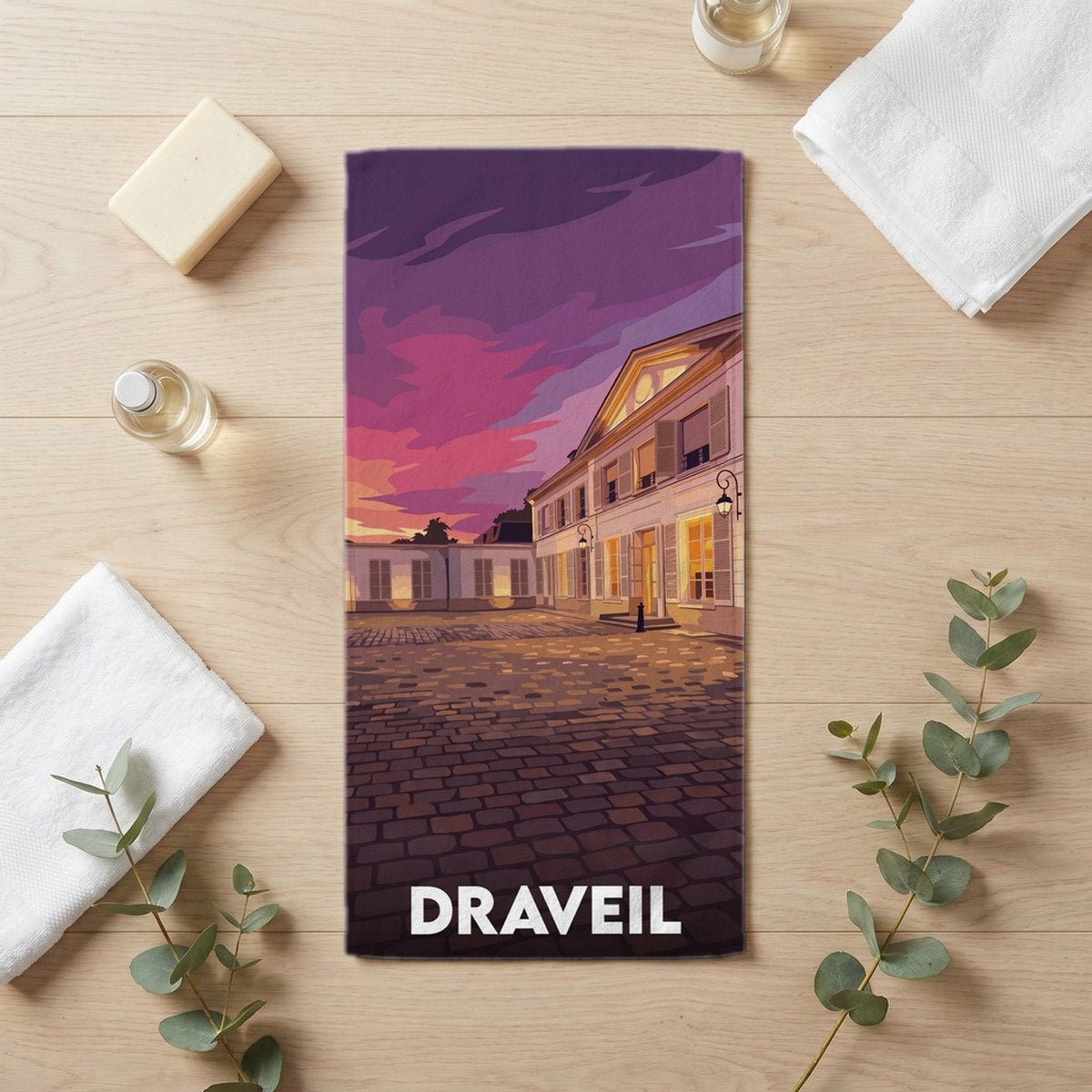 Serviette de bain 30 cm x 60 cm souvenir de Draveil