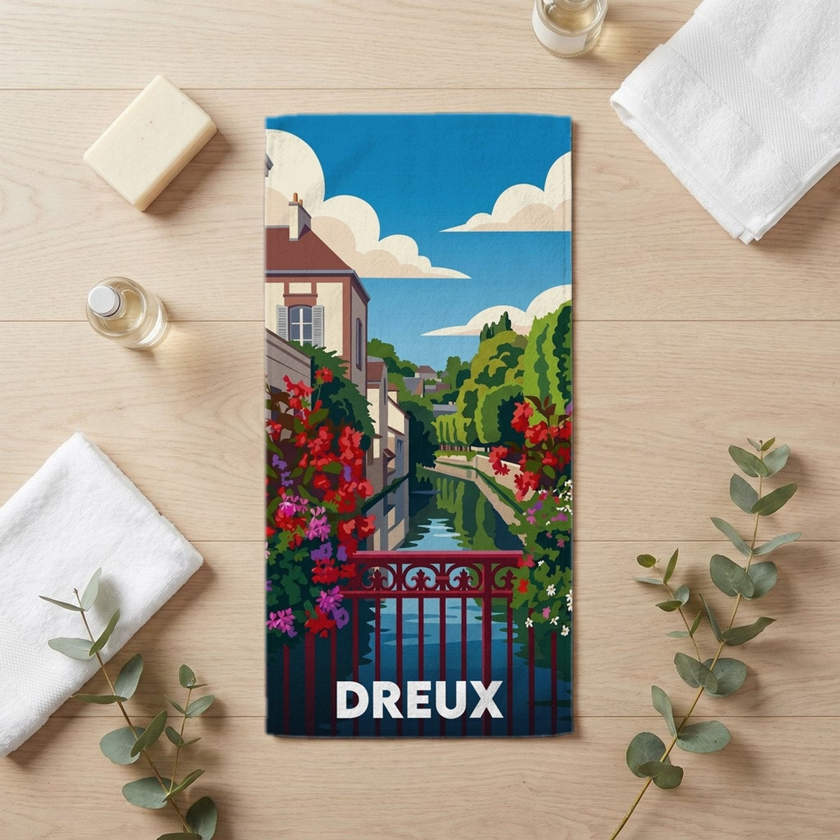 Serviette de bain 30 cm x 60 cm souvenir de Dreux