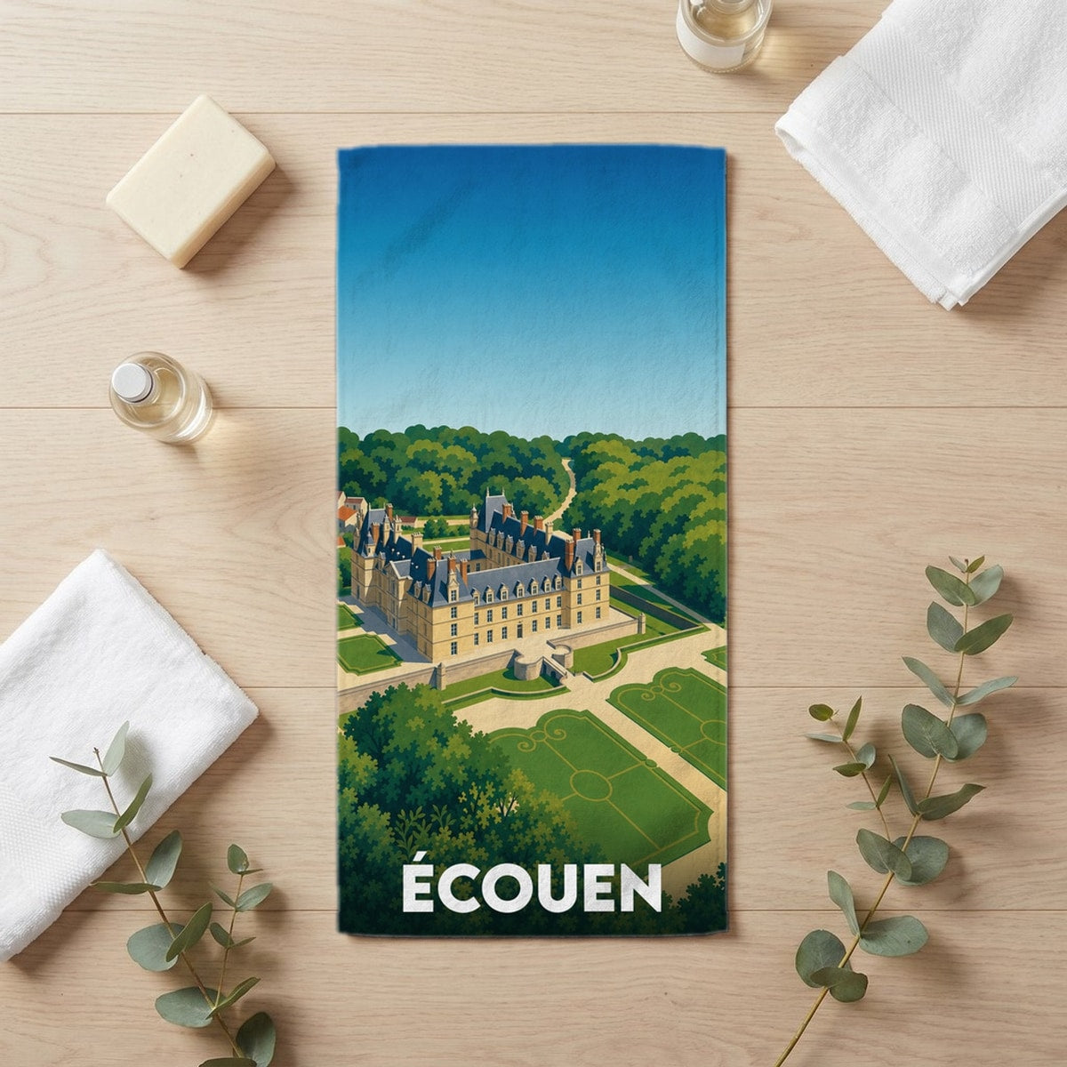 Serviette de bain 30 cm x 60 cm souvenir de Écouen