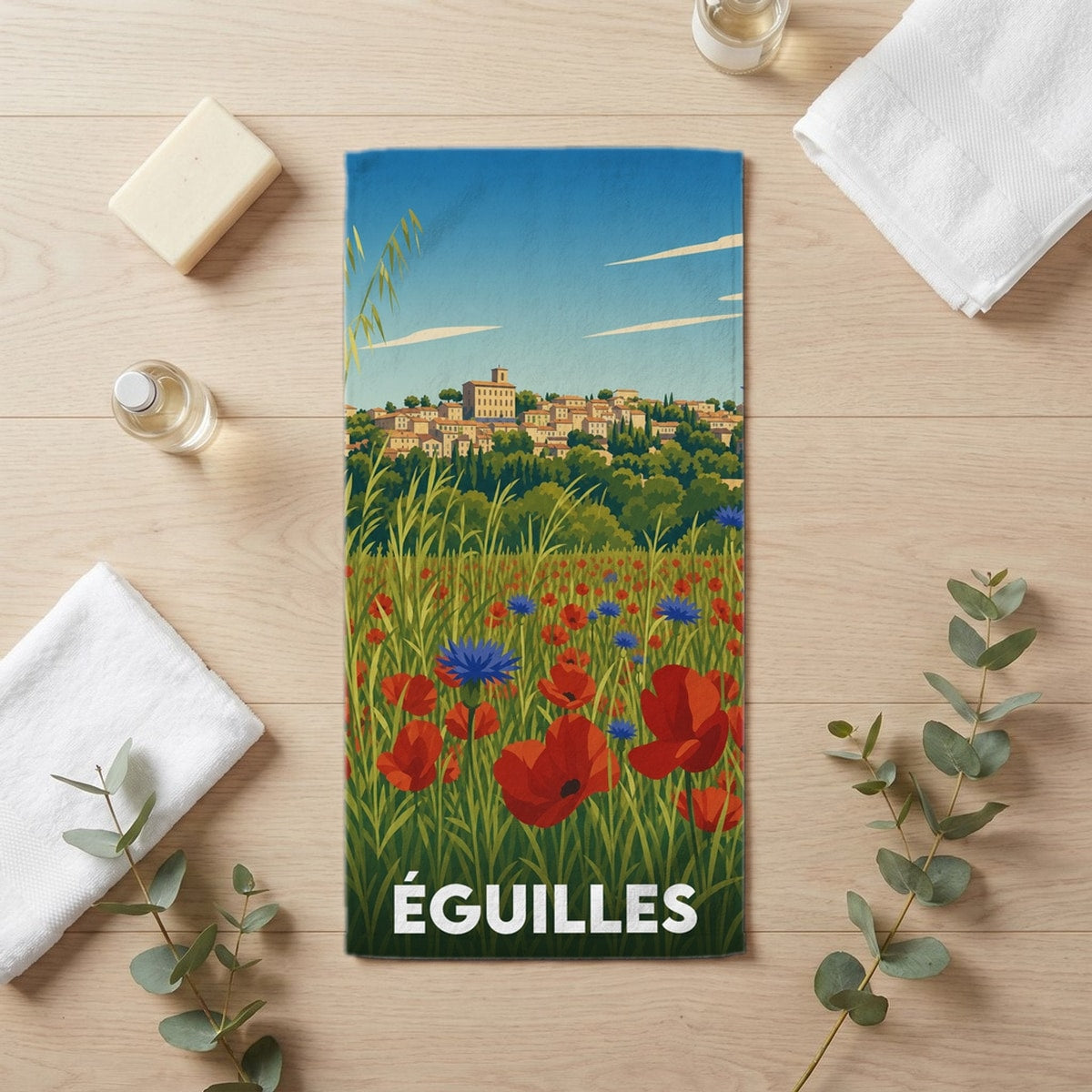 Serviette de bain 30 cm x 60 cm souvenir de Éguilles