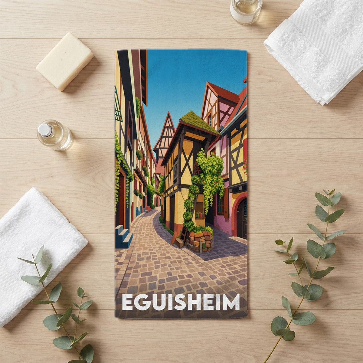 Serviette de bain 30 cm x 60 cm souvenir de Eguisheim