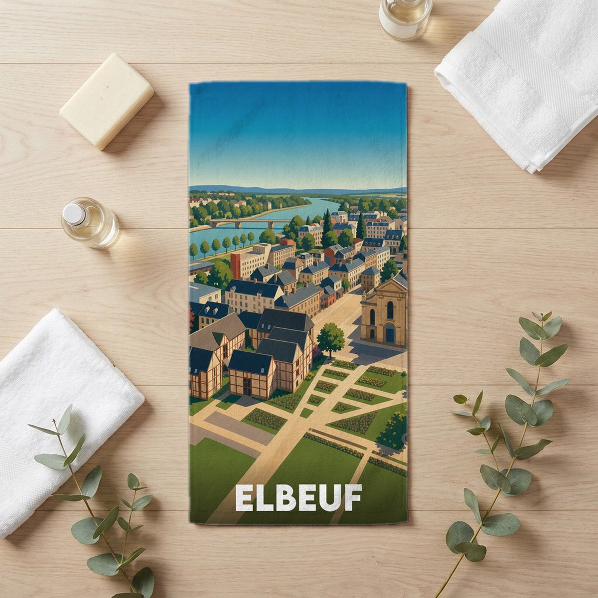 Serviette de bain 30 cm x 60 cm souvenir de Elbeuf