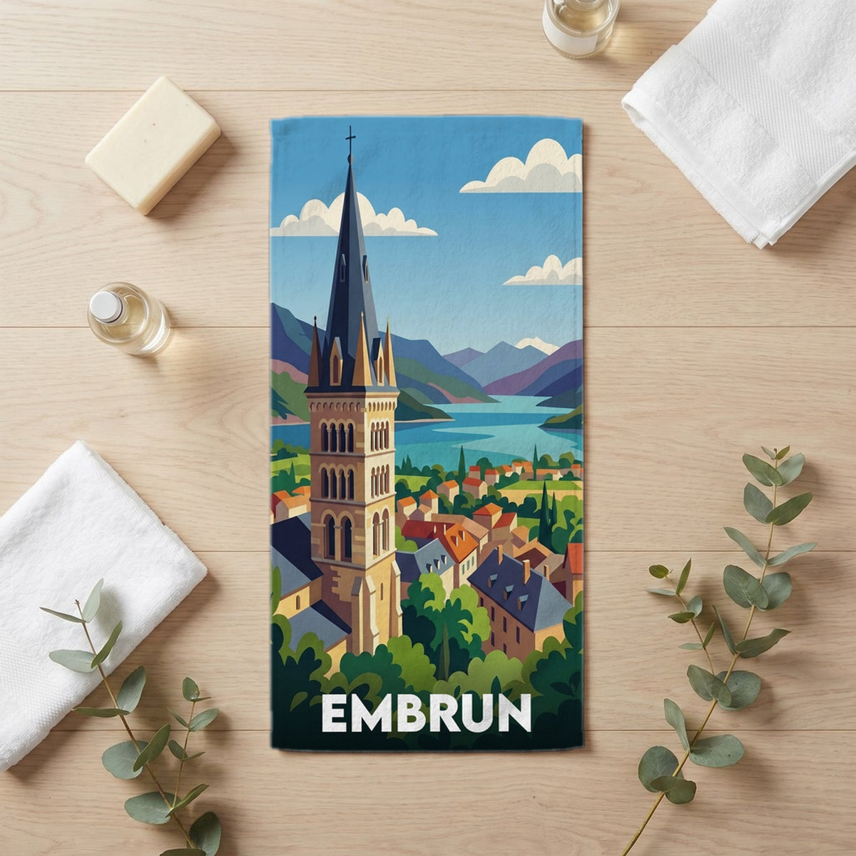 Serviette de bain 30 cm x 60 cm souvenir de Embrun