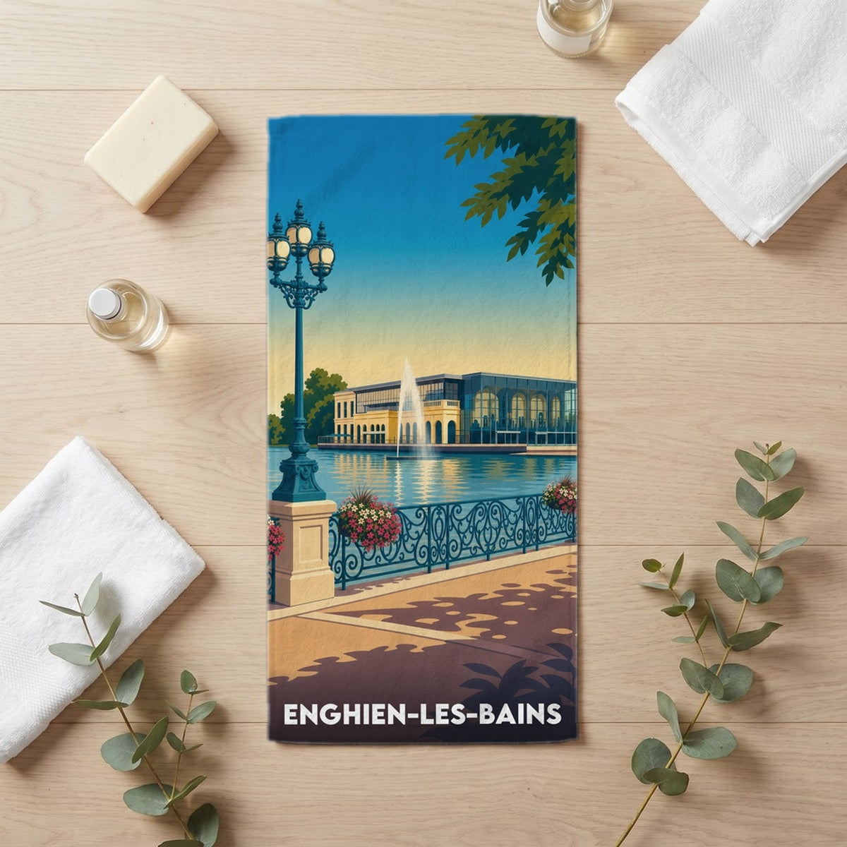 Serviette de bain 30 cm x 60 cm souvenir de Enghien-les-Bains